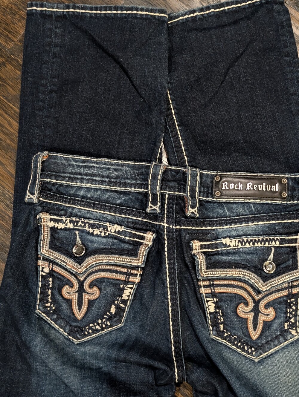 Rock Revival Kai Women's Dark Blue Embroidered Jeans Sz 28 L@@K